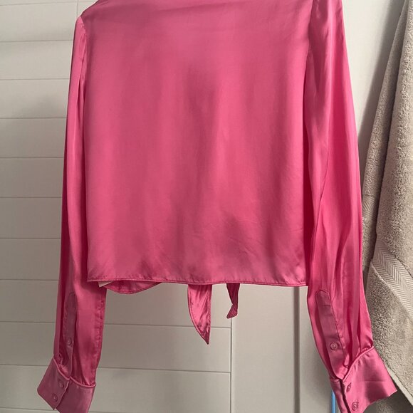 Aritzia Pink Cropped Tie Blouse - Picture 2 of 4